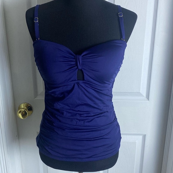 Jantzen Other - Jantzen Tankini Top Swimwear Navy Blue Ruched Tummy Control Adjust Remove Straps